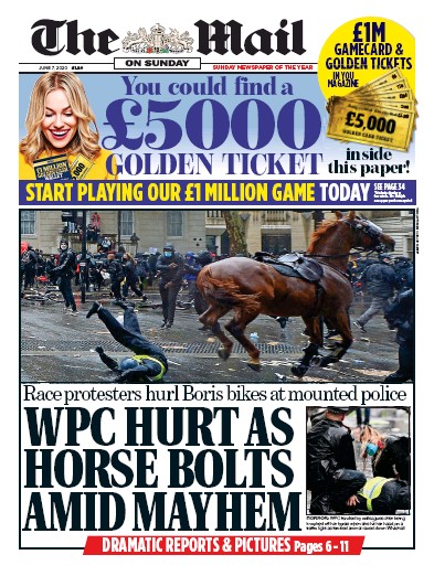 The Mail on Sunday Newspaper Front Page for 7 June 2020