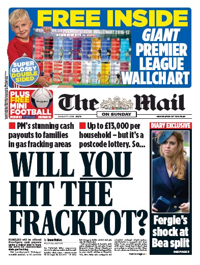 The Mail on Sunday Newspaper Front Page for 7 August 2016
