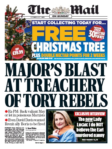 The Mail on Sunday Newspaper Front Page for 8 October 2017