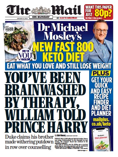 The Mail on Sunday (UK) Newspaper Front Page for 8 January 2023