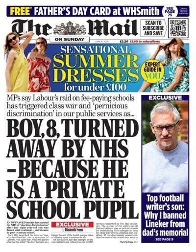 The Mail on Sunday (UK) Newspaper Front Page for 8 June 2025