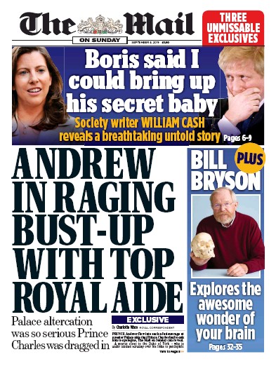 The Mail on Sunday Newspaper Front Page for 8 September 2019