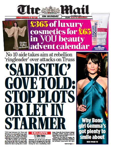 The Mail on Sunday (UK) Newspaper Front Page for 9 October 2022