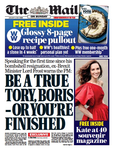 The Mail on Sunday (UK) Newspaper Front Page for 9 January 2022