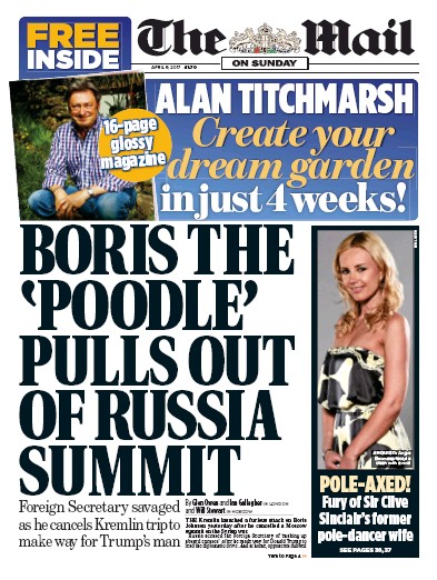 The Mail on Sunday (UK) Newspaper Front Page for 9 April 2017