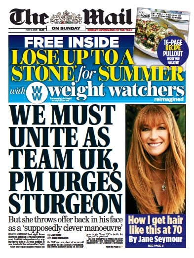 The Mail on Sunday Newspaper Front Page for 9 May 2021