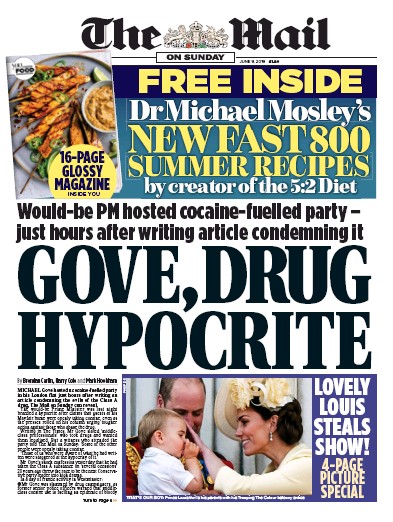 The Mail on Sunday Newspaper Front Page for 9 June 2019