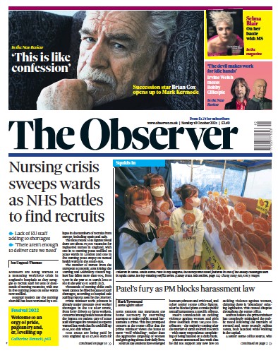 The Observer (UK) Newspaper Front Page for 10 October 2021