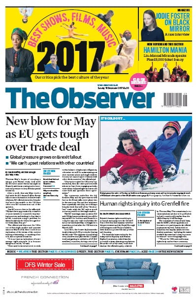 The Observer (UK) Newspaper Front Page for 10 December 2017