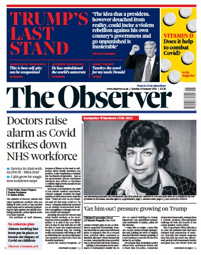 The Observer Newspaper Front Page for 10 January 2021