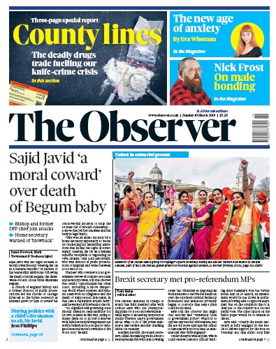 The Observer Newspaper Front Page for 10 March 2019