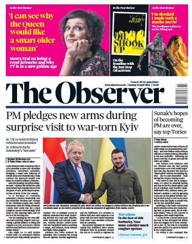 The Observer Newspaper Front Page for 10 April 2022