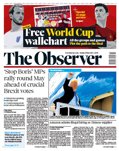 The Observer Newspaper Front Page for 10 June 2018