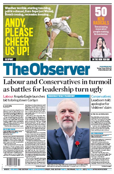 The Observer Newspaper Front Page for 10 July 2016