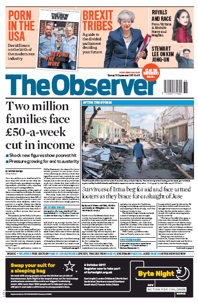 The Observer Newspaper Front Page for 10 September 2017