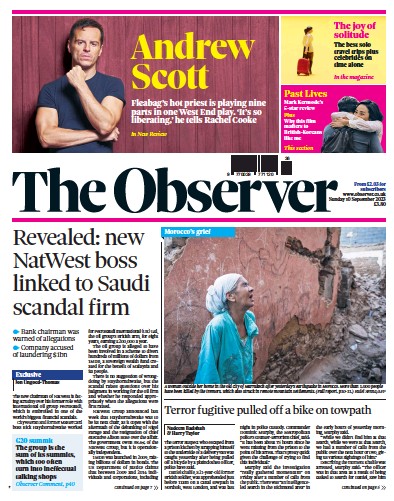 The Observer (UK) Newspaper Front Page for 10 September 2023