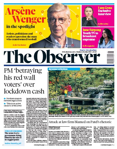 The Observer Newspaper Front Page for 11 October 2020
