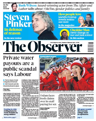 The Observer (UK) Newspaper Front Page for 11 February 2018
