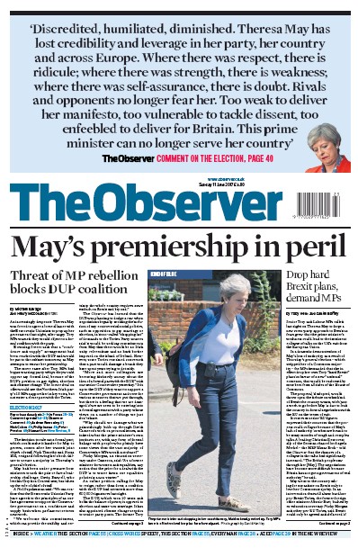 The Observer (UK) Newspaper Front Page for 11 June 2017