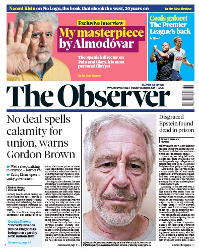 The Observer (UK) Newspaper Front Page for 11 August 2019