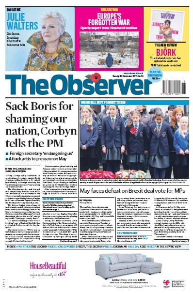 The Observer Newspaper Front Page for 12 November 2017