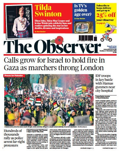 The Observer Newspaper Front Page for 12 November 2023