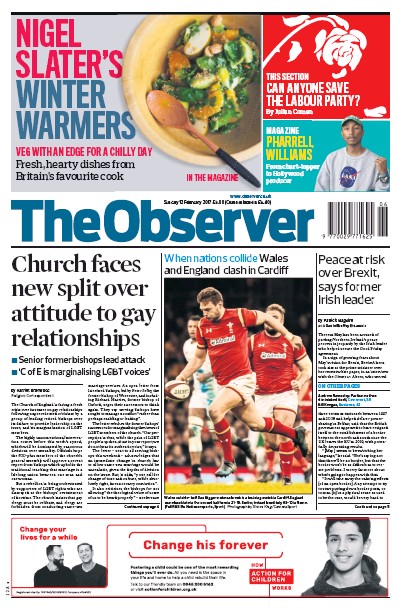 The Observer (UK) Newspaper Front Page for 12 February 2017