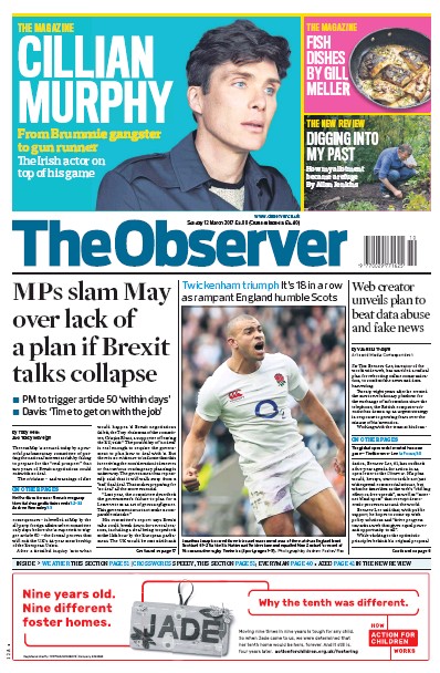The Observer Newspaper Front Page for 12 March 2017