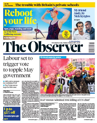 The Observer Newspaper Front Page for 13 January 2019