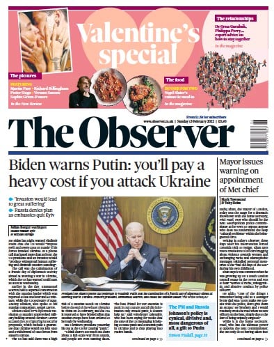 The Observer Newspaper Front Page for 13 February 2022