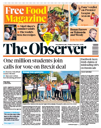 The Observer Newspaper Front Page for 13 May 2018