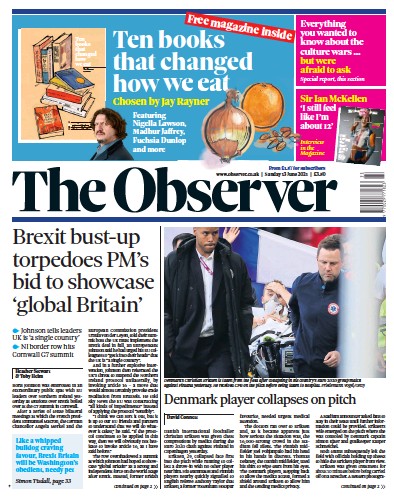 The Observer (UK) Newspaper Front Page for 13 June 2021