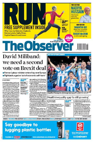 The Observer Newspaper Front Page for 13 August 2017