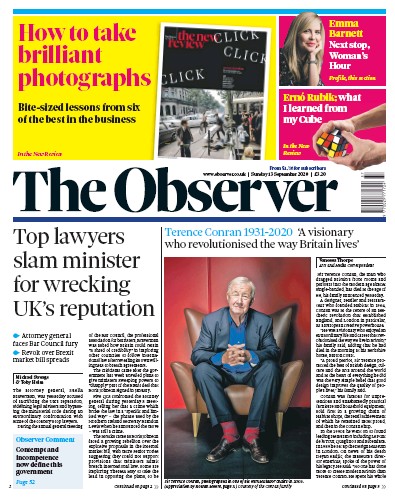 The Observer Newspaper Front Page for 13 September 2020
