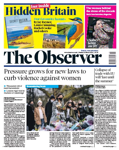 The Observer (UK) Newspaper Front Page for 14 March 2021