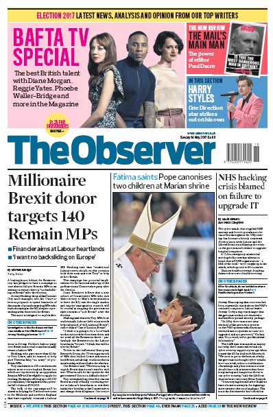 The Observer Newspaper Front Page for 14 May 2017