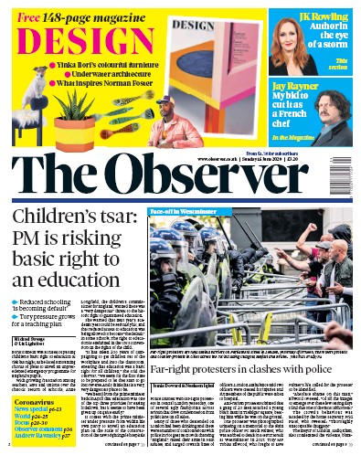 The Observer (UK) Newspaper Front Page for 14 June 2020