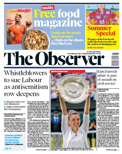 The Observer Newspaper Front Page for 14 July 2019