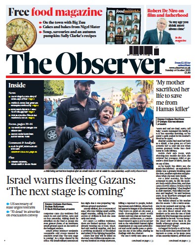 The Observer (UK) Newspaper Front Page for 15 October 2023