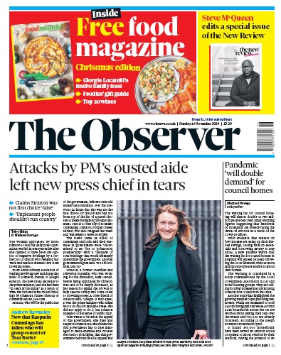 The Observer Newspaper Front Page for 15 November 2020