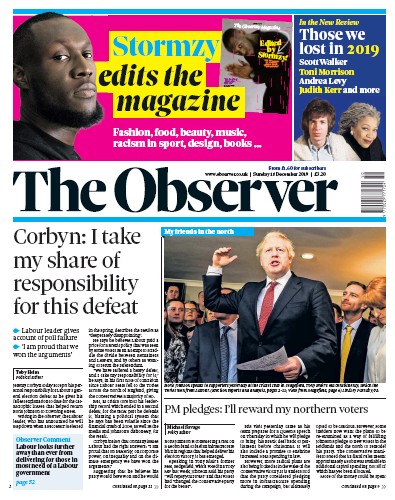 The Observer Newspaper Front Page for 15 December 2019