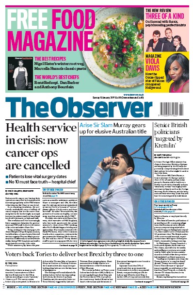 The Observer Newspaper Front Page for 15 January 2017