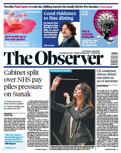 The Observer (UK) Newspaper Front Page for 15 January 2023