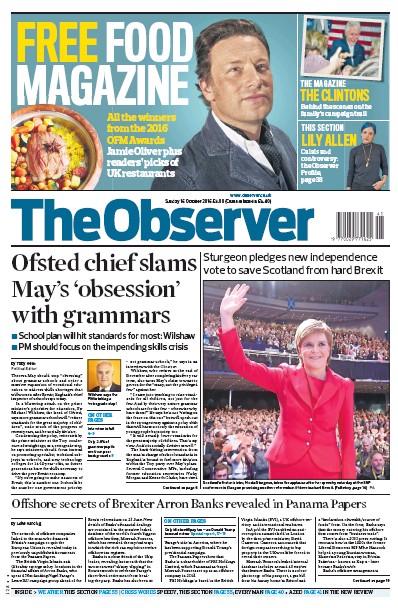 The Observer Newspaper Front Page for 16 October 2016