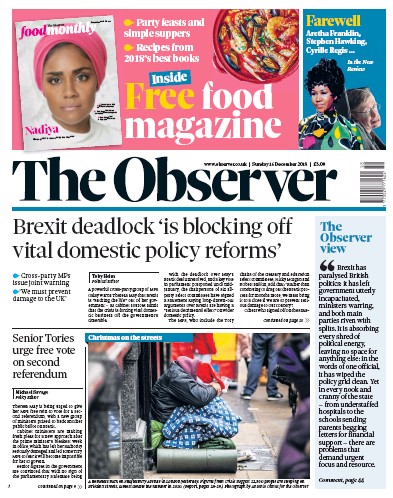 The Observer Newspaper Front Page for 16 December 2018