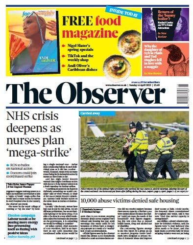 The Observer (UK) Newspaper Front Page for 16 April 2023