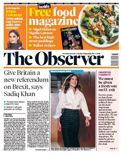 The Observer Newspaper Front Page for 16 September 2018