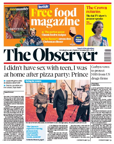 The Observer Newspaper Front Page for 17 November 2019