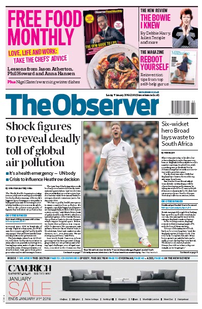 The Observer Newspaper Front Page for 17 January 2016