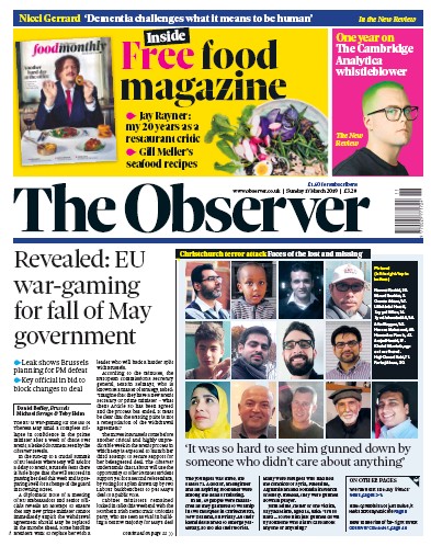 The Observer Newspaper Front Page for 17 March 2019